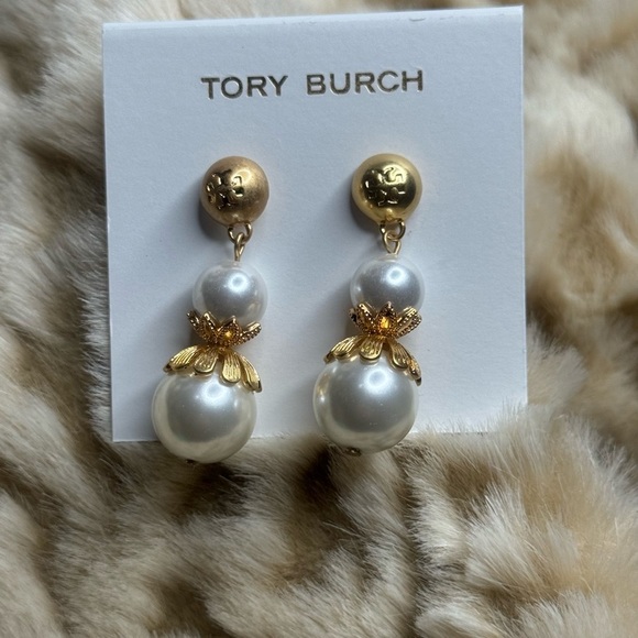 Tory Burch Gold and Pearl Floral Earrings - Picture 3 of 5